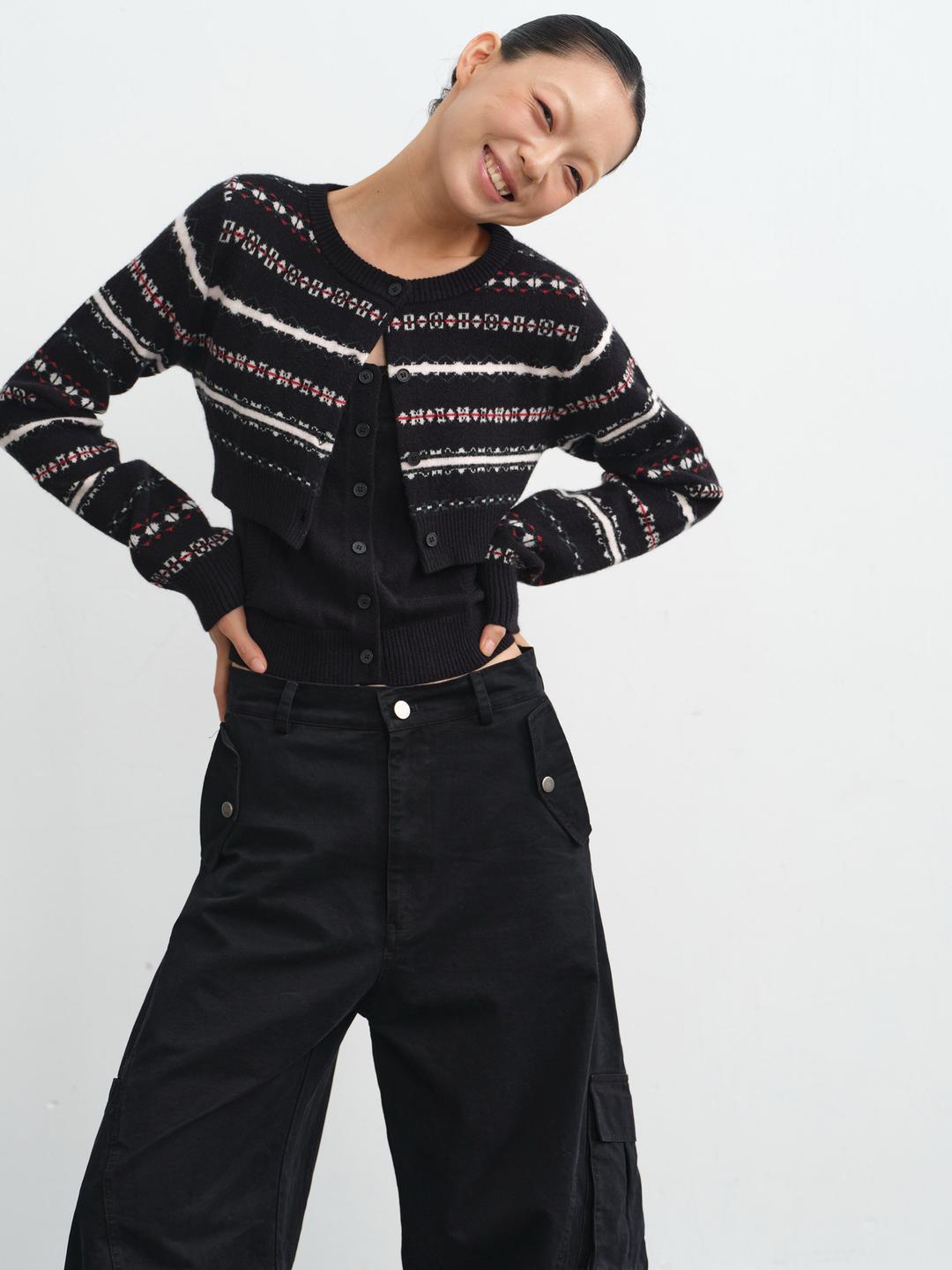 LINY LIBERTY Vintage Jacquard Cardigan / Slim Vest Set