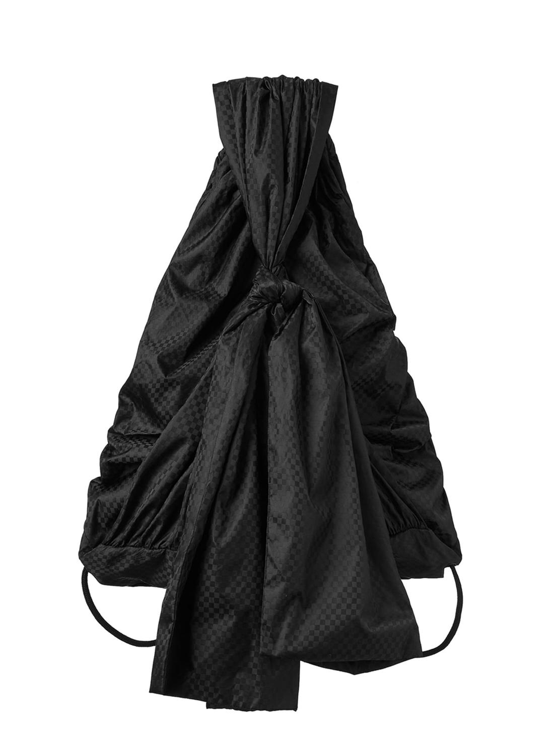 CHECK KNOTTED DRAWSTRING BAG, BLACK