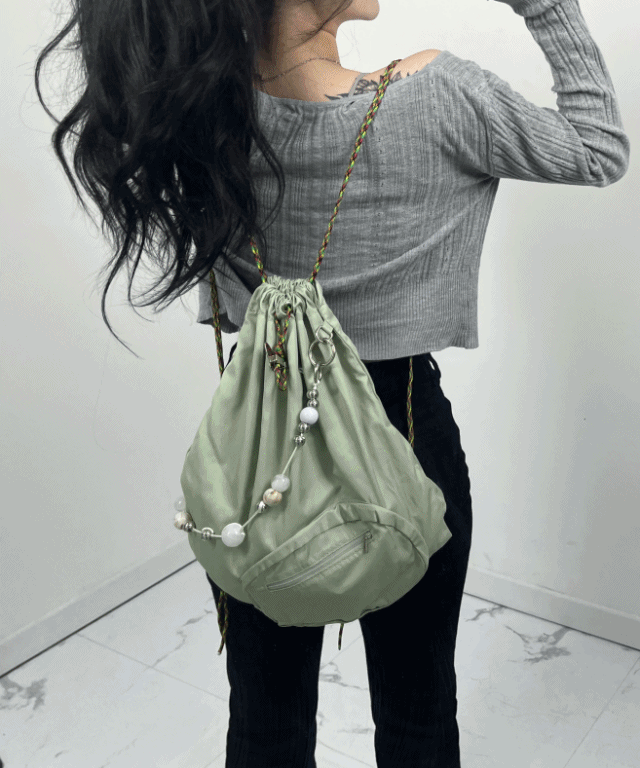 퀄리티굿*유니크 핫템*자개구슬 버터플라이 버클 투웨이 그린 짐색 백팩 실내화가방