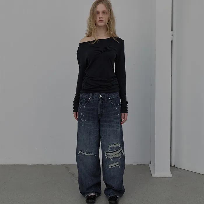 DESTROYED RIVET DENIM (NAVY)
