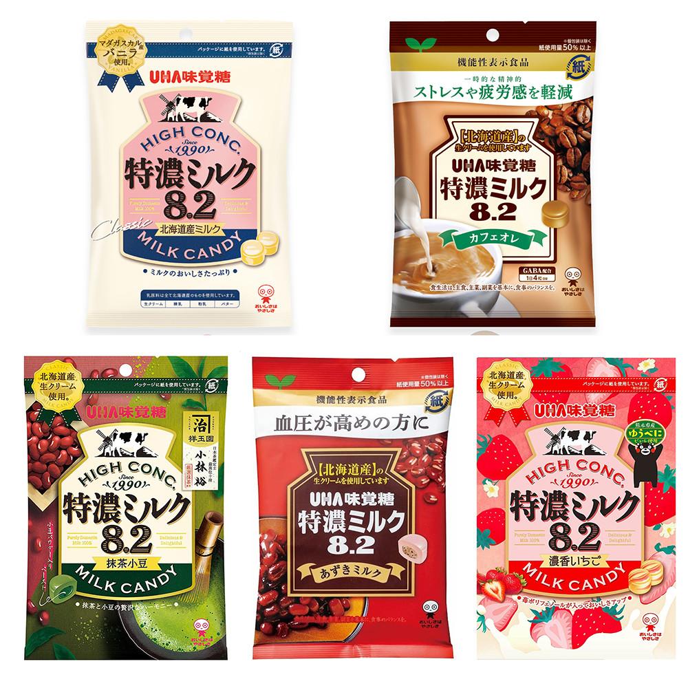 UHA 미각당 특농 밀크 캔디 8.2 토쿠노 북해도산 밀크 / 카페오레 / 미카쿠도 말차팥 팔밀크 우유사탕 [원산지:일본]