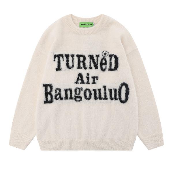 [당일발송/주문폭주] 가바바  남녀공용 유니크한 레터링 포인트의 라운드 넥 긴팔 스웨터 G78067