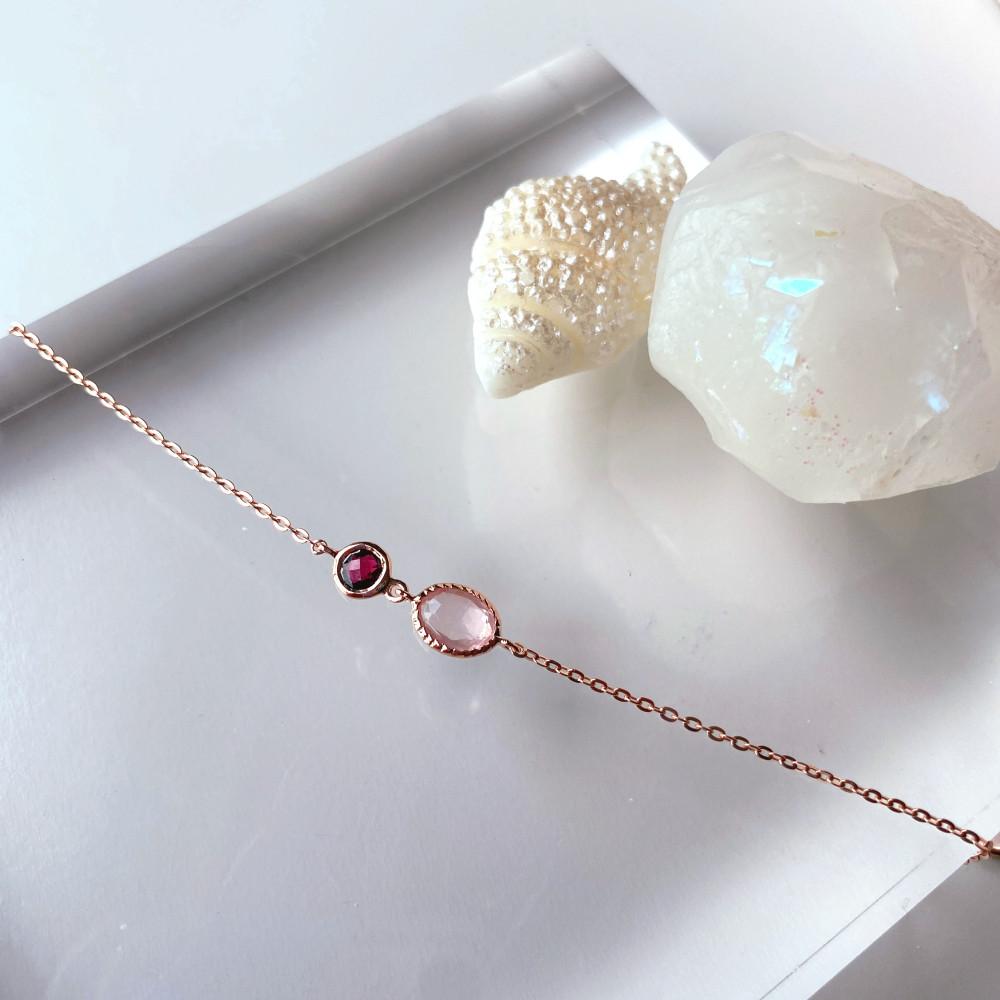 실버925 로즈쿼츠 가넷 원석 팔찌 레이어드 silver925