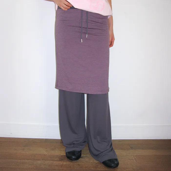STITCH LAYERED MIDI SKIRT PANTS PURPLE