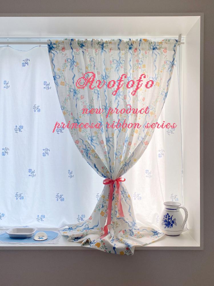 프린세쟈 리본 커튼 가리개 가림막 꽃무늬 프린트 커텐
