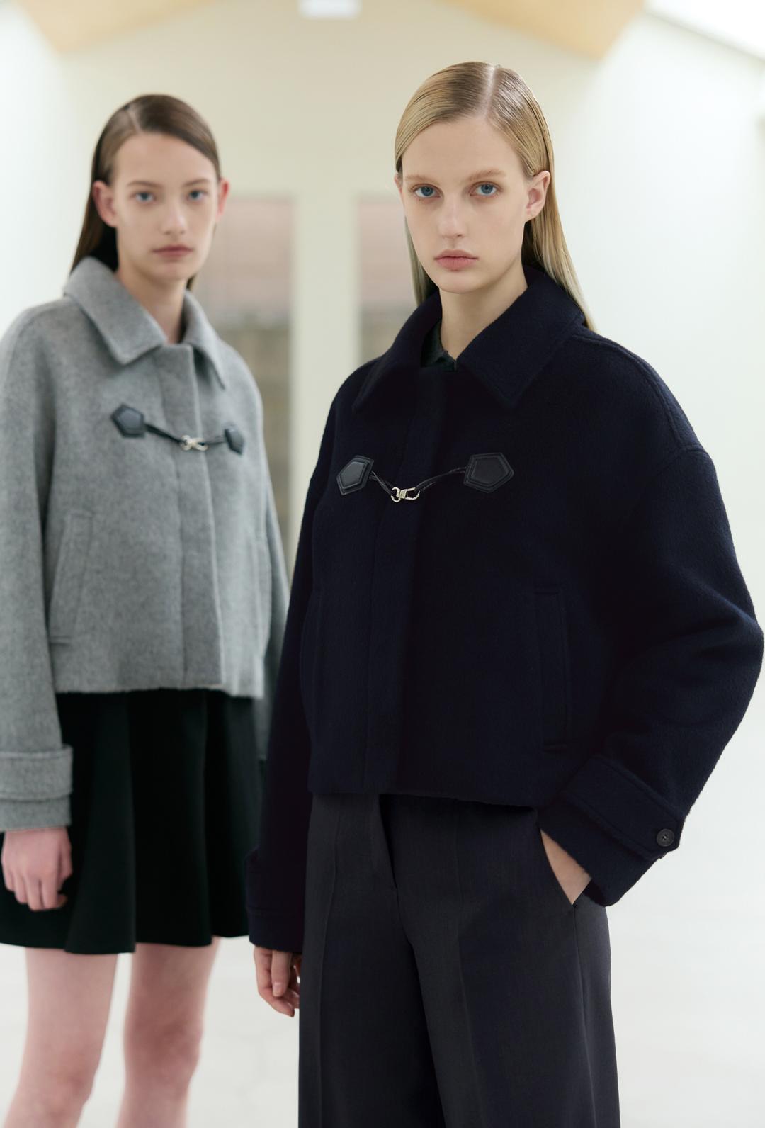 알파카 크롭 더플 코트_네이비