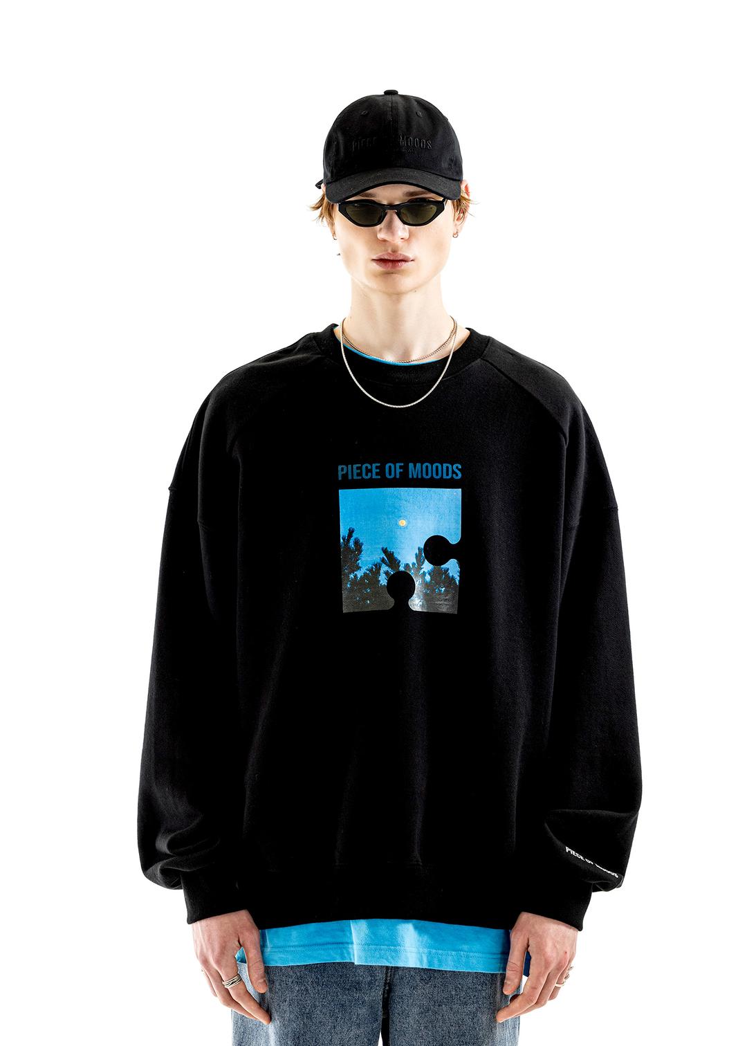 [UNISEX] BLACK GRAPHIC HEAVY OVERFIT SWEATSHIRT