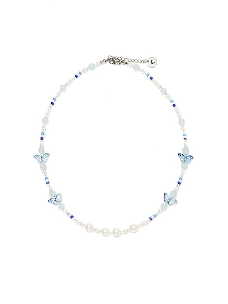 문수권세컨 나비 진주 목걸이 블루