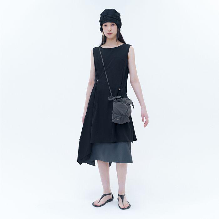 Billow sheer sleeveless one piece BLACK