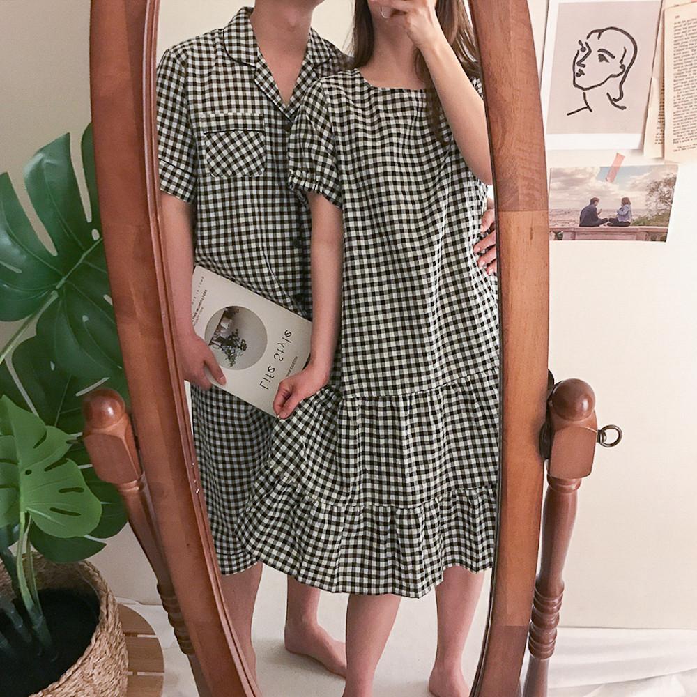 국산 체크 원피스 커플잠옷 빅사이즈