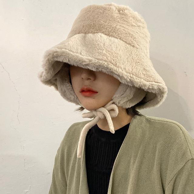 무스탕 퍼 귀도리 스트랩 벙거지 버킷햇