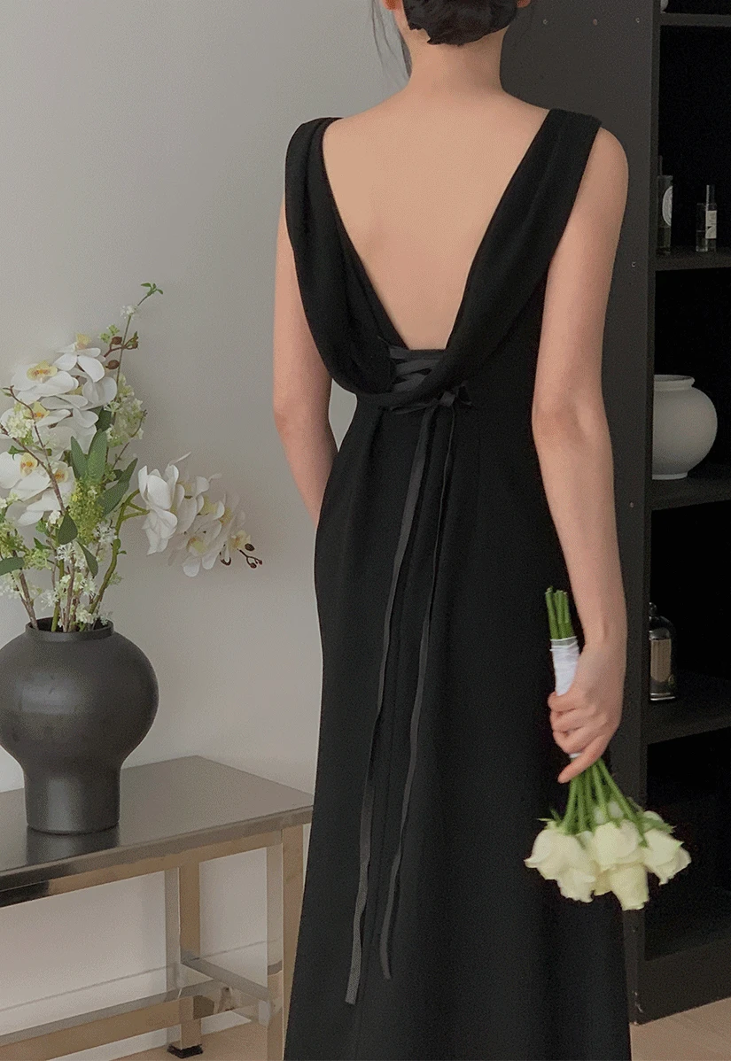 (Made) 백포인트 도비 실크 드레스 / 블랙