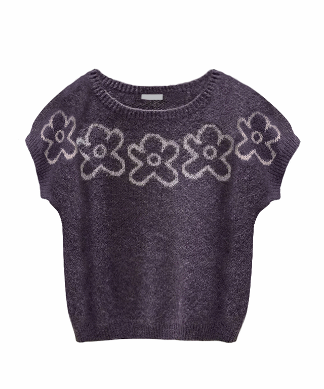 디스위켄드 [최저가도전]울 레이어드 페탈 플러워 반팔 니트