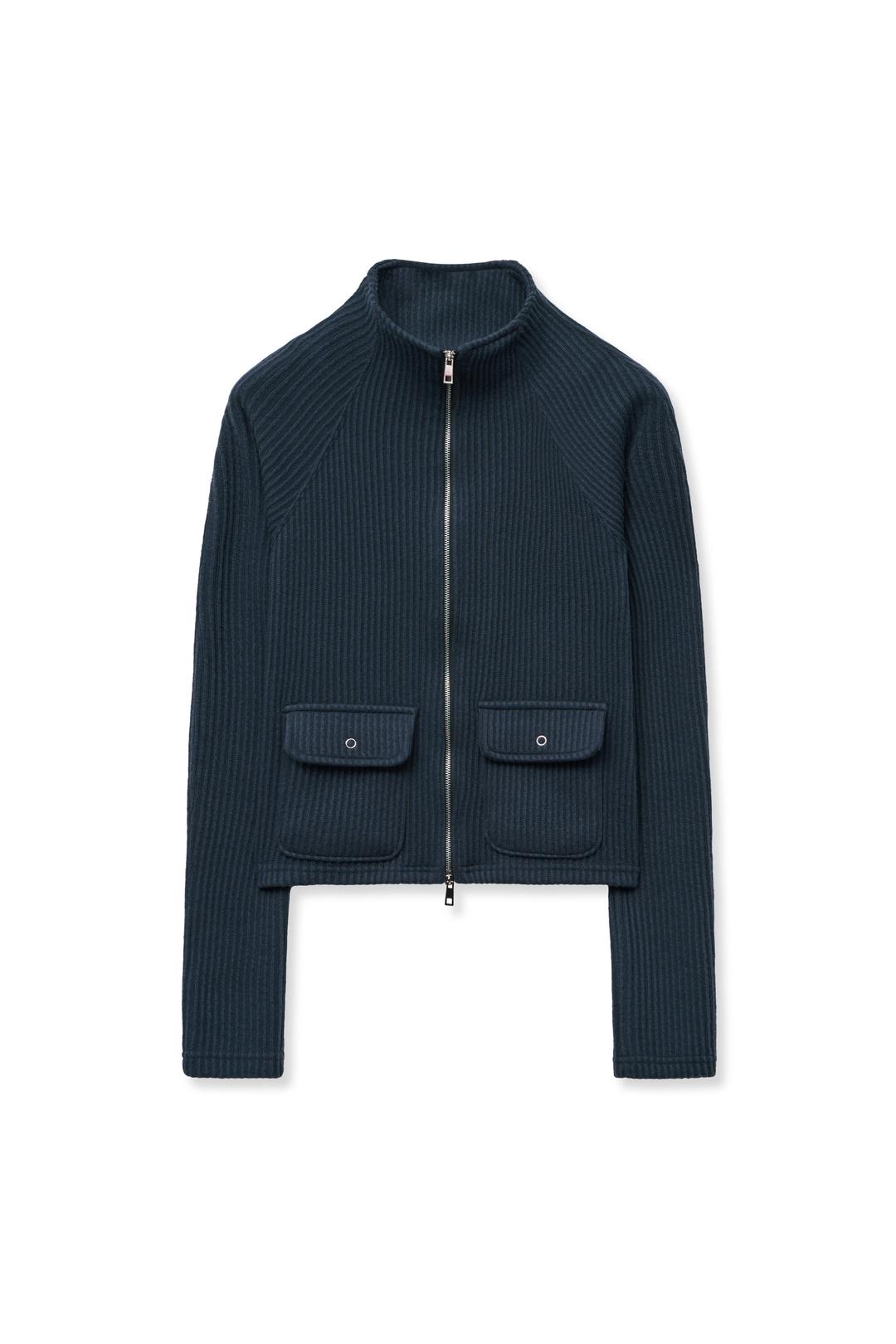 RIBBED HIGH-NECK ZIP UP,NAVY