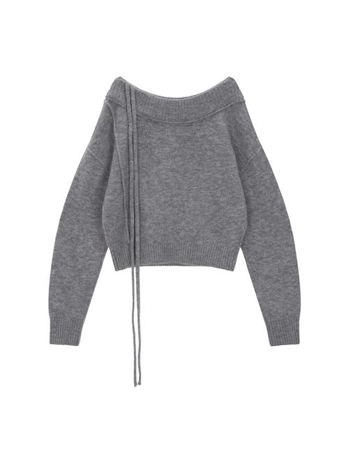 OFF SHOULDER STRING KNIT PULLOVER IN GREY