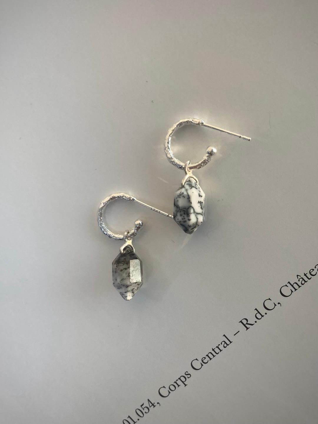 fog earring _ dendritic agate