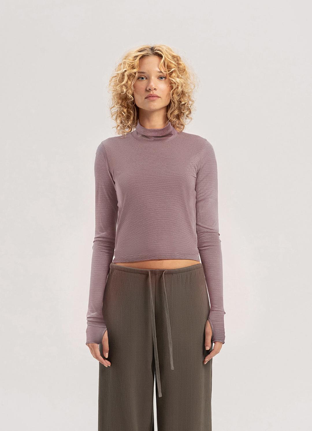 Rolled Turtleneck Long Sleeve_Pink Multi