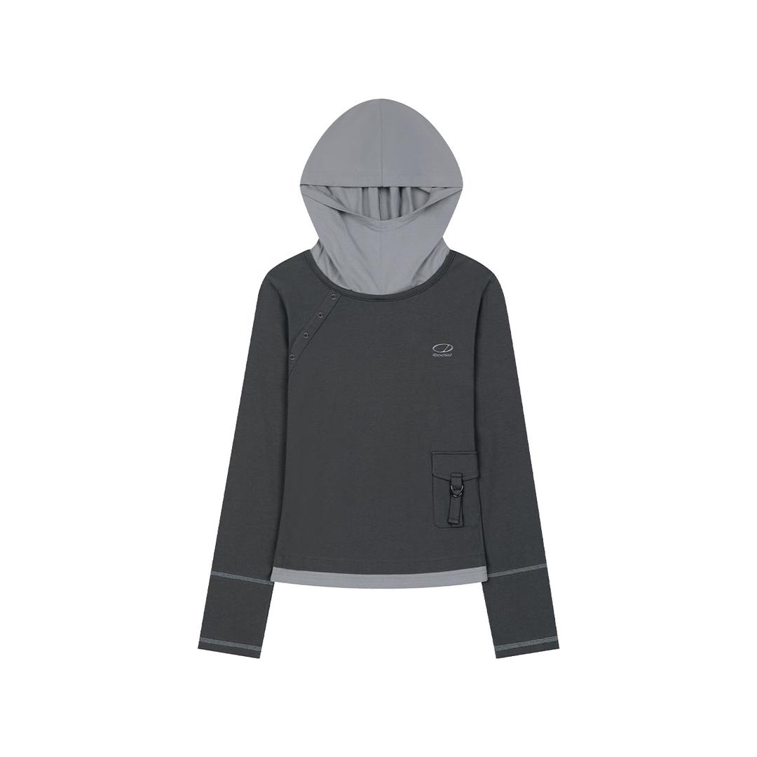 아웃 포켓 헨리넥 후드 롱슬리브 - LIGHT GRAY