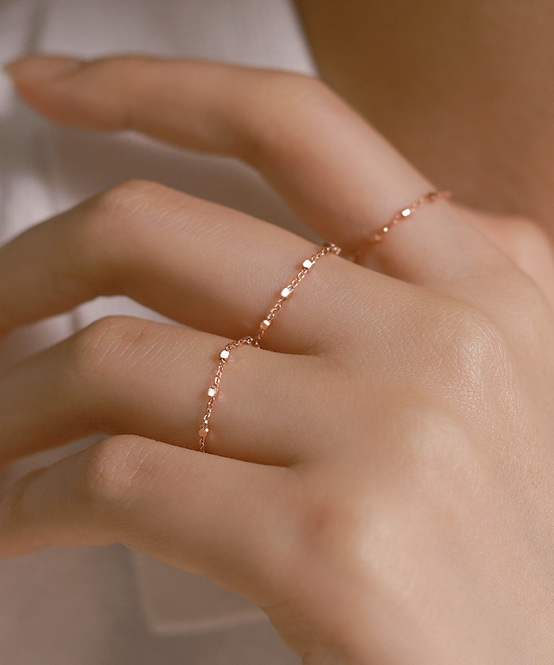 실버925 데일리 사각 컷팅 볼 레이어드 링 실 체인 은 반지