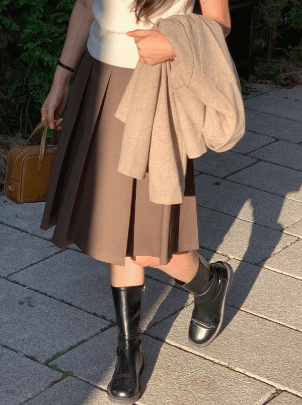 [탄탄소재] 클로 플리츠 미디스커트 2color