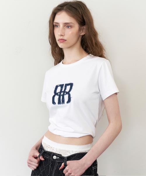 Square Logo Denim Top - White