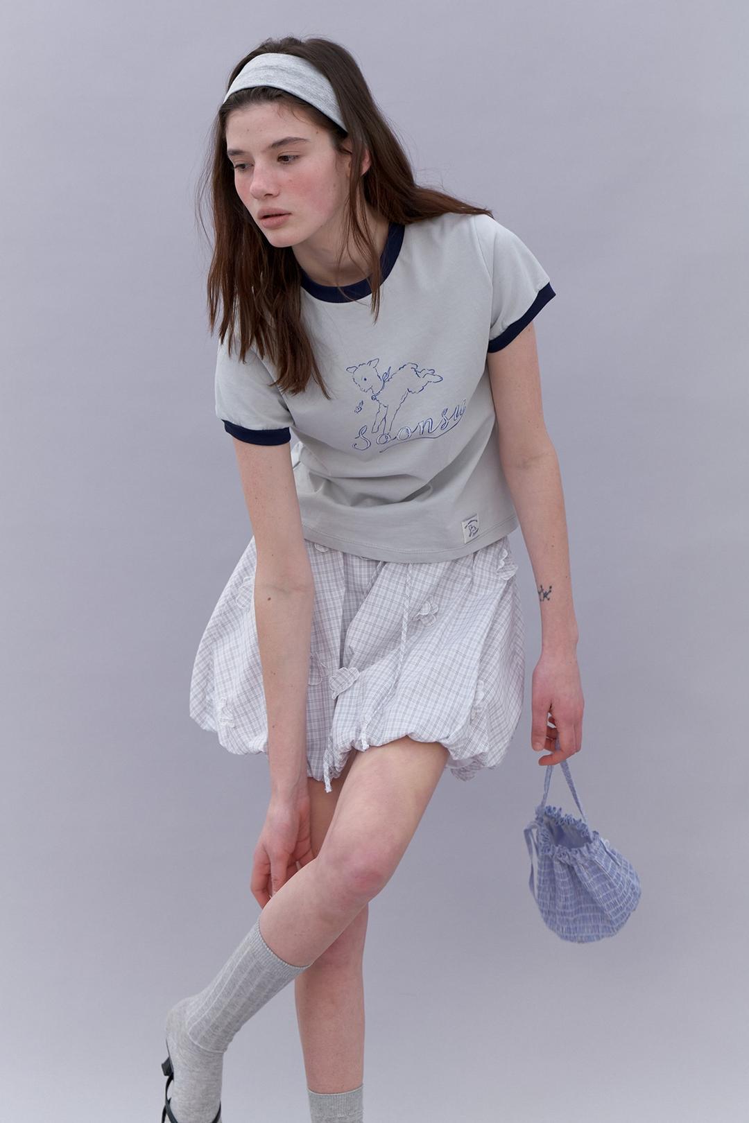 (2nd) Applique Balloon Skirt (Grey Check)