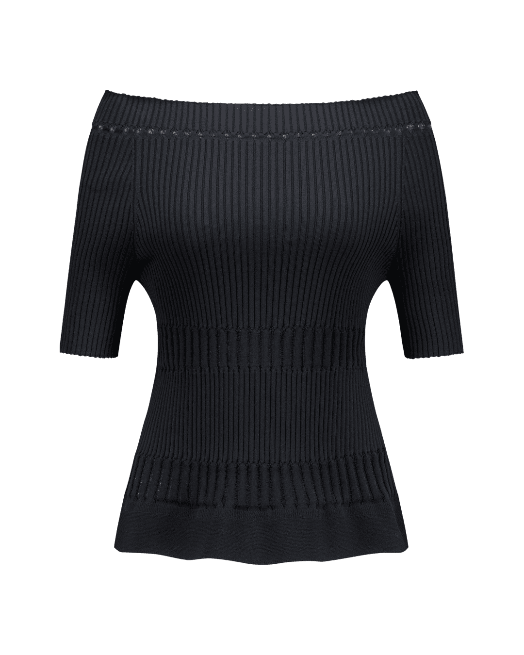 LACE RIBBED TOP IN MIXED COTTON/ BLACK