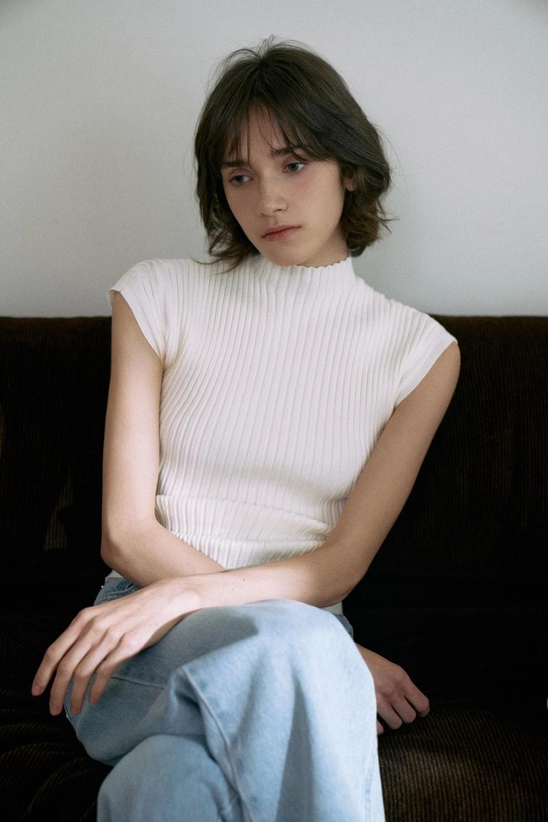 LAMEREICOMPANY - [5차 리오더]High-Neck Ribbed Cap Sleeve[LMBESPKN244]-4color
