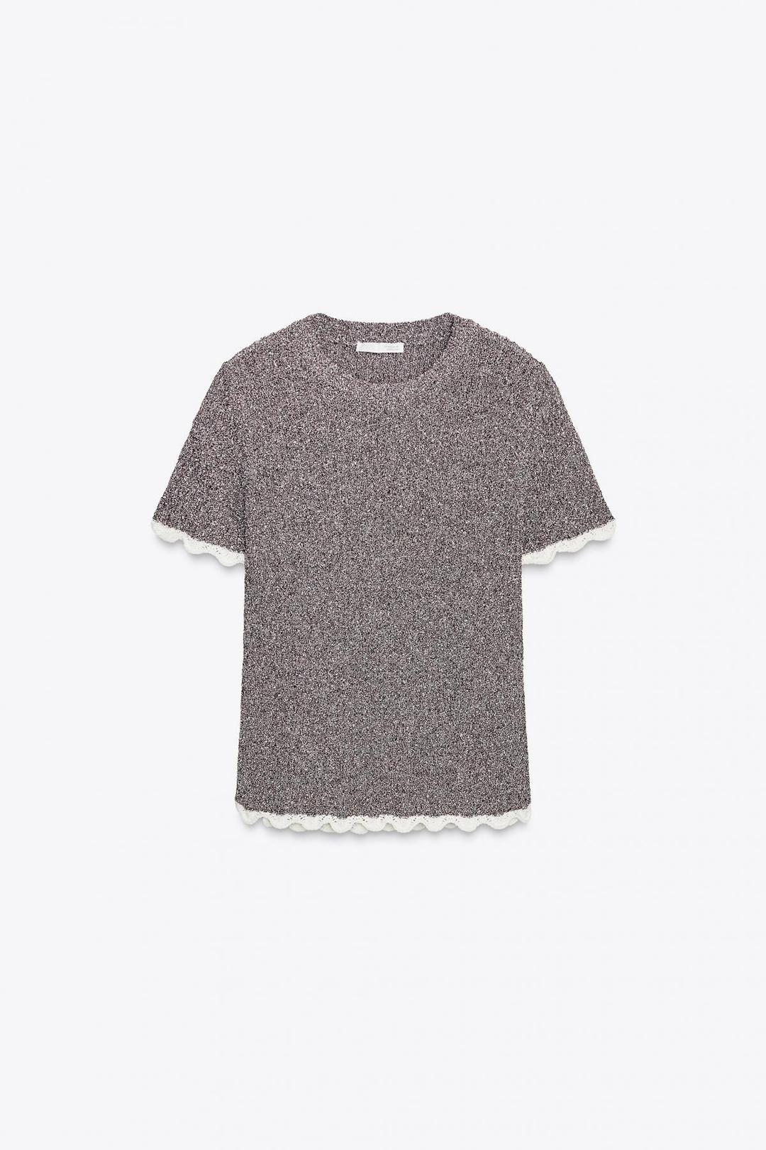 스페인샵 자라 배색 컷 반팔 니트 티셔츠 8779/630 DARK AUBERGINE