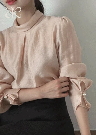 [하객룩/격식룩] [made] 로제 하프넥 주름 블라우스