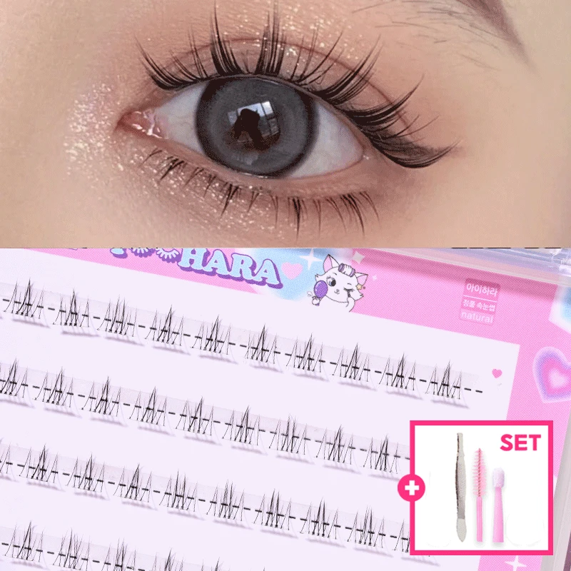 아이하라 가로5줄 노글루 언더세팅컷 부분속눈썹 언더 원터치 가닥 속눈썹