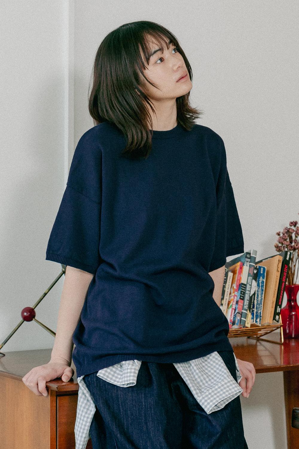unisex knit half t-shirt navy [4color]