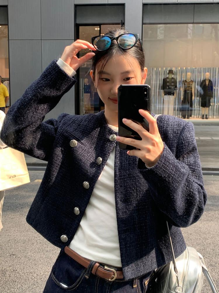 네이비블루 오리지널 트위드 숏재킷