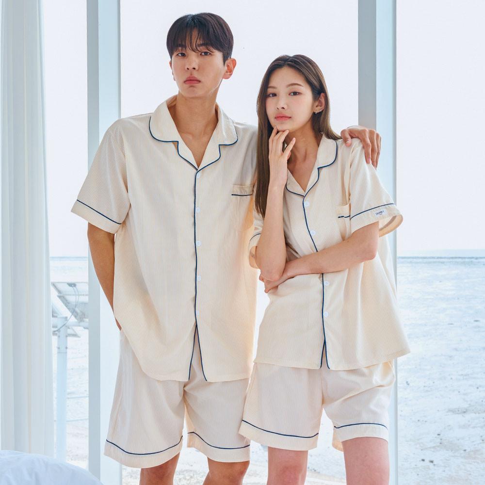 도씨 커플잠옷세트 홈웨어 신혼부부 파자마 실크핏 클린 스트라이프