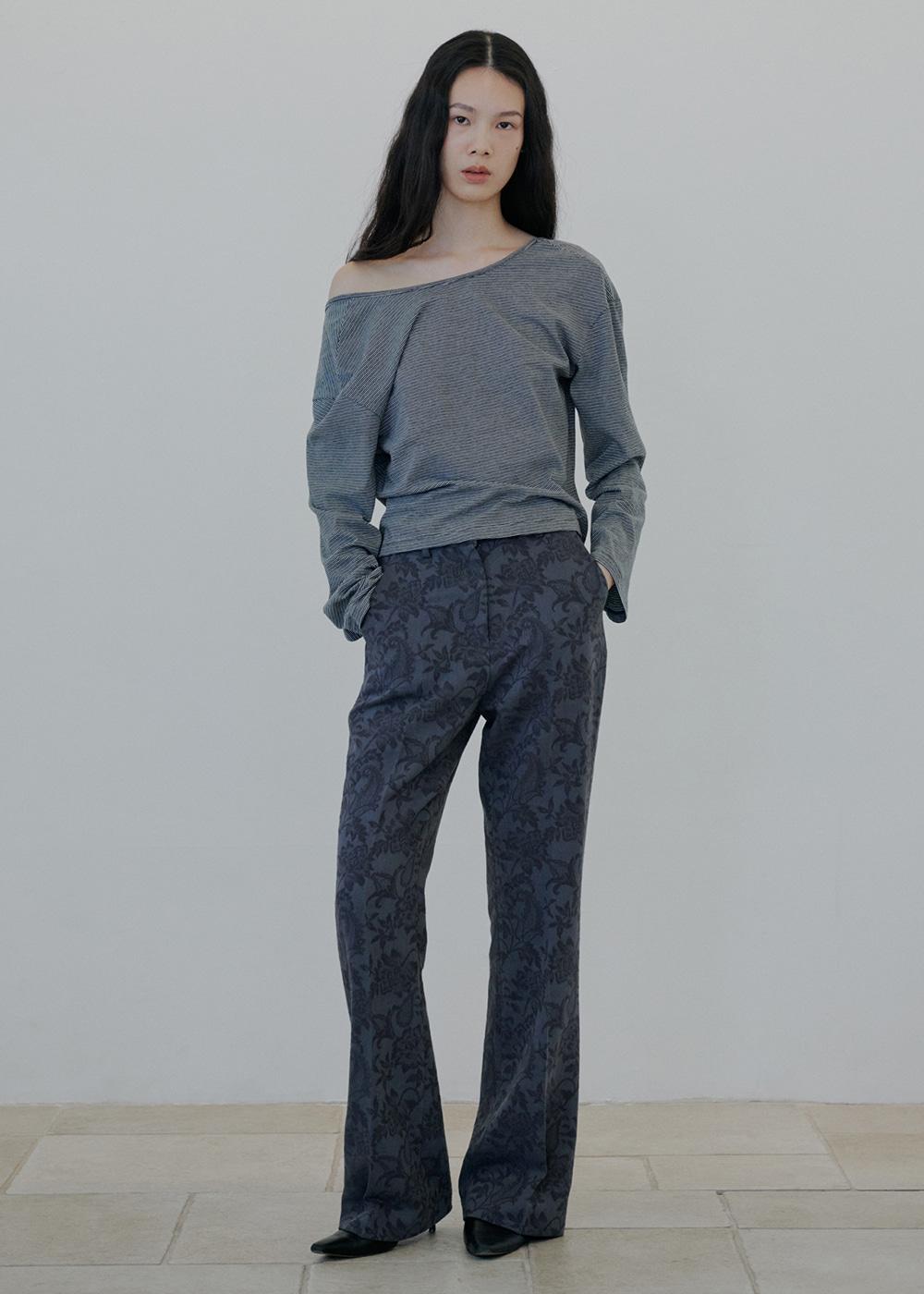 jacquard flared slacks_khaki gray