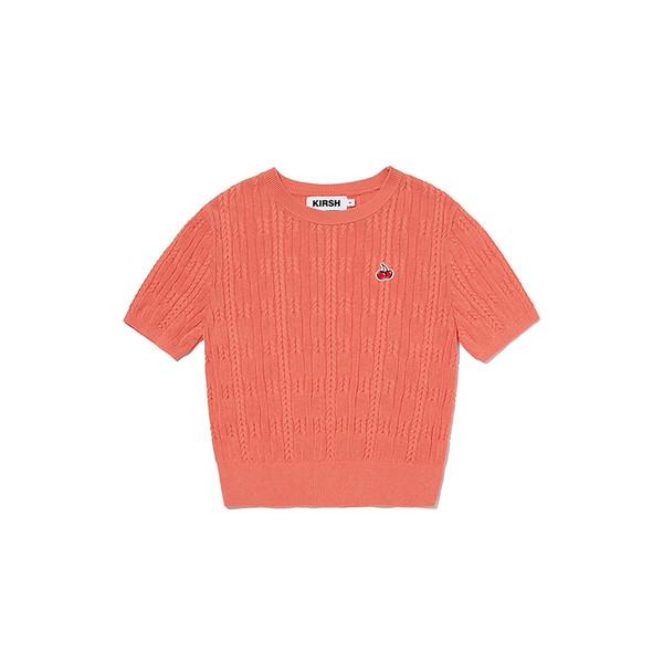 스몰 체리 케이블 크롭 숏 슬리브 니트 [오렌지]
