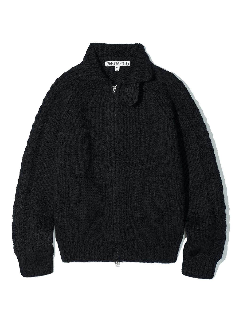 100% Wool Knit Zip-up Jacket_Black