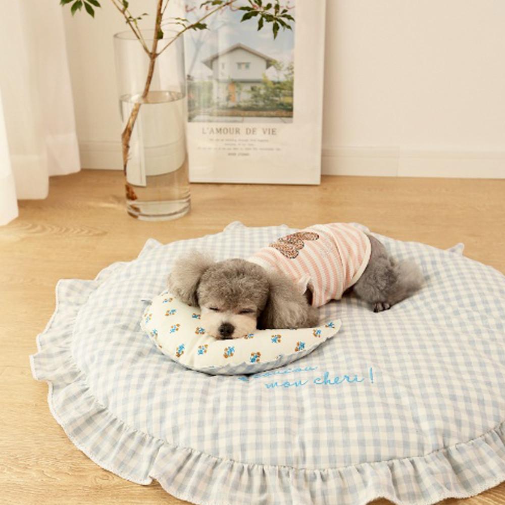 늘 올오브펫 블루체크 원형러그