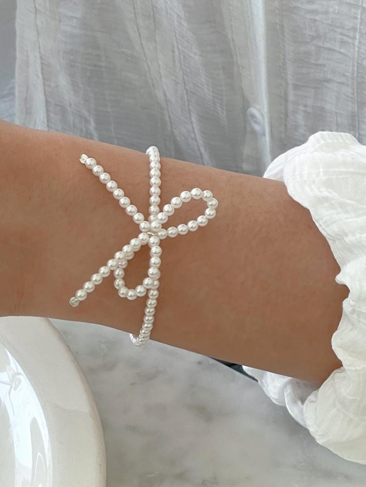 실버925 진주 리본 팔찌 입체 미니진주 팔찌 목걸이