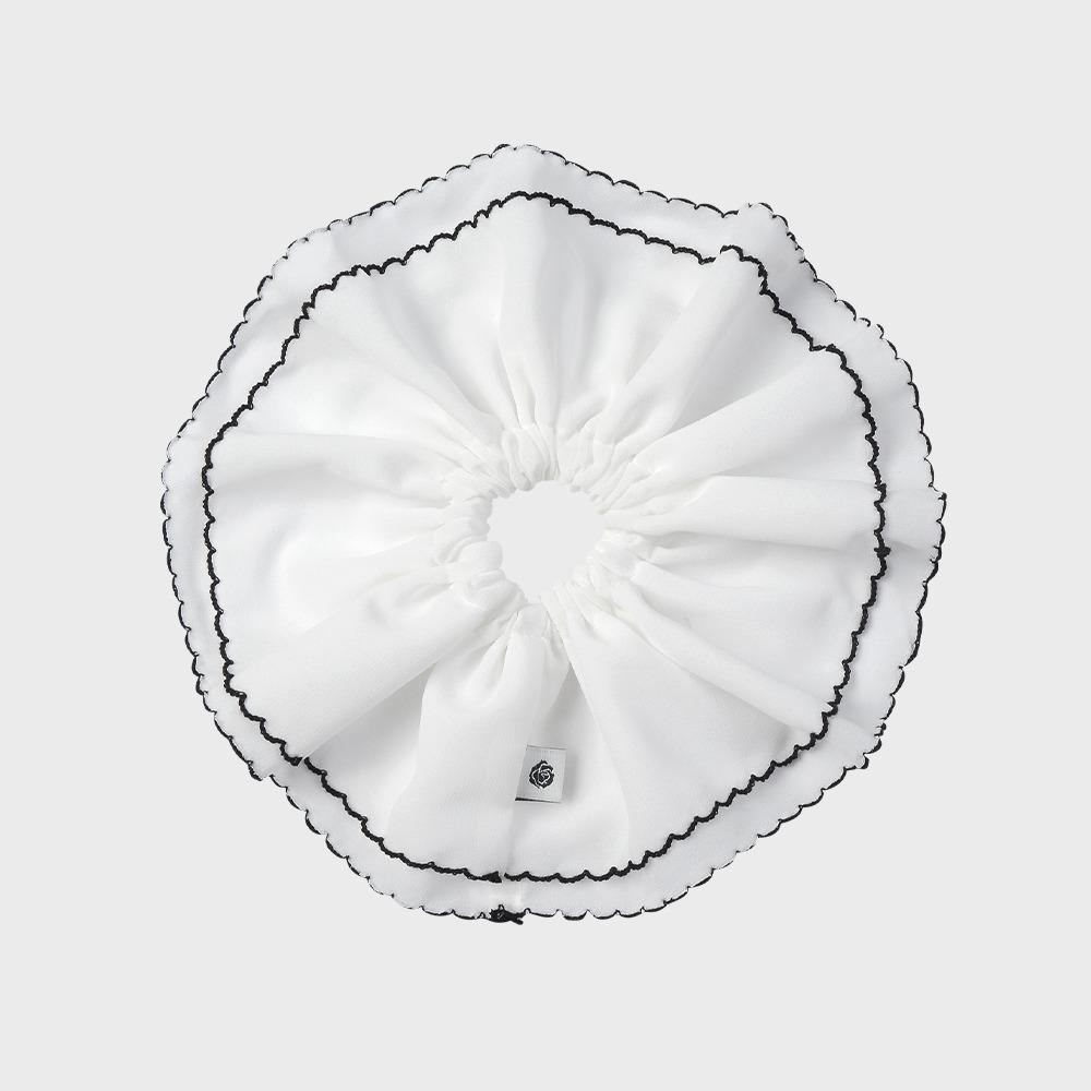 PICOT CHIFFON FRILL SCRUNCHIE (BLACK)