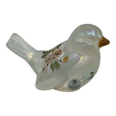 Fenton 빈티지 아트 글라스 새 오팔색의 핸드페인팅 꽃무늬 서명됨