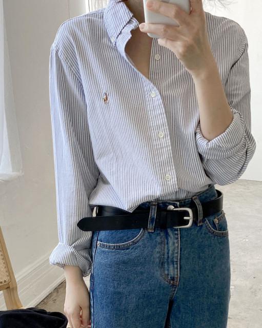 폴로랄프로렌 남녀공용 클래식핏 멀티포니 그레이 스트라이프 셔츠