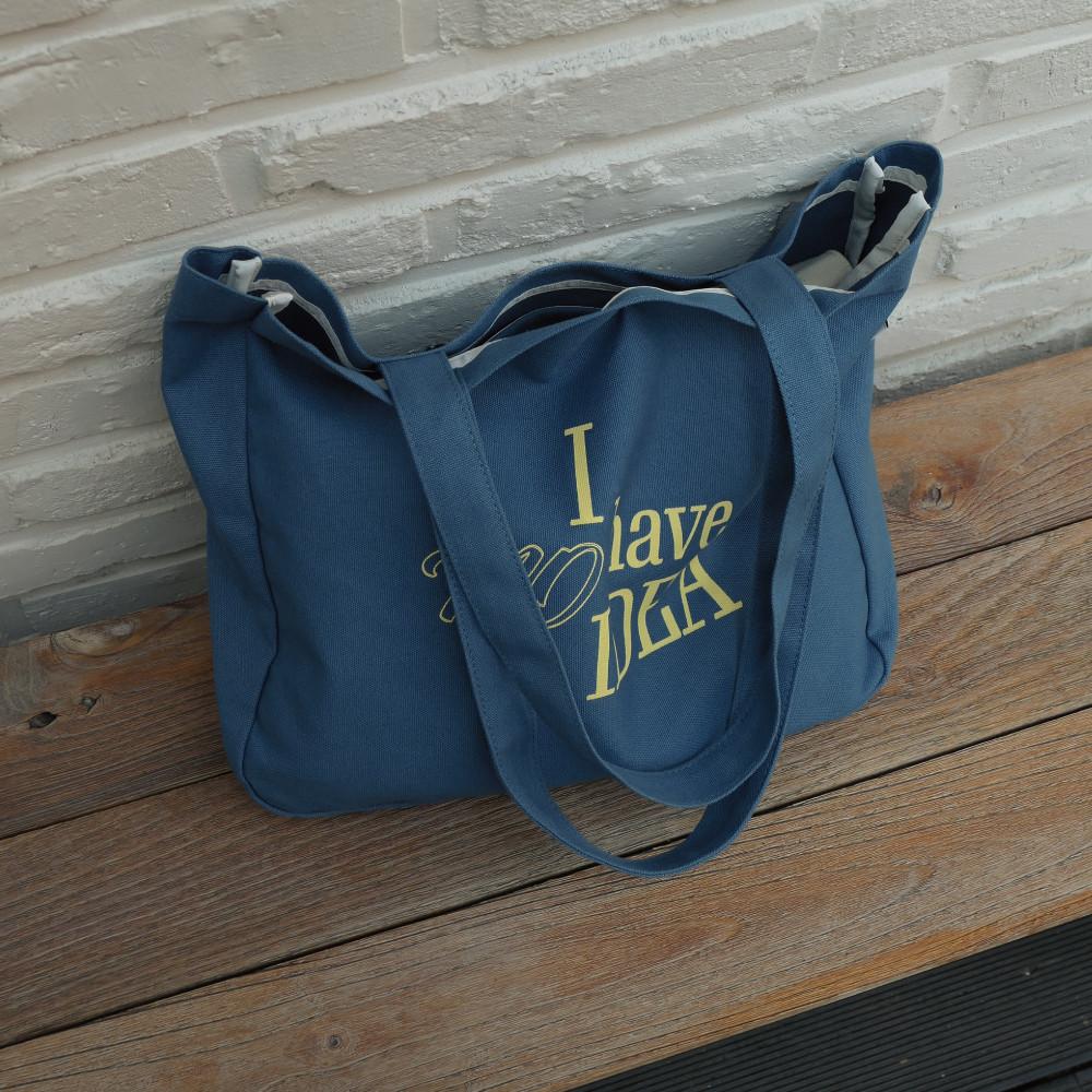 아해노아 클래식 에코백 블루 Classic Ecobag 디자이너 여성 연예인 데일리 캔버스 숄더 토트 백 가방