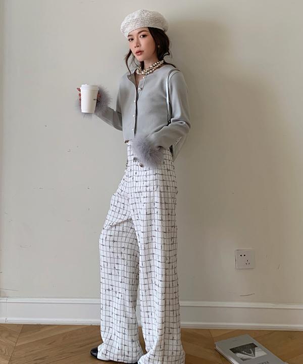 P0000PUO - Checkered Tweed Wide Pants