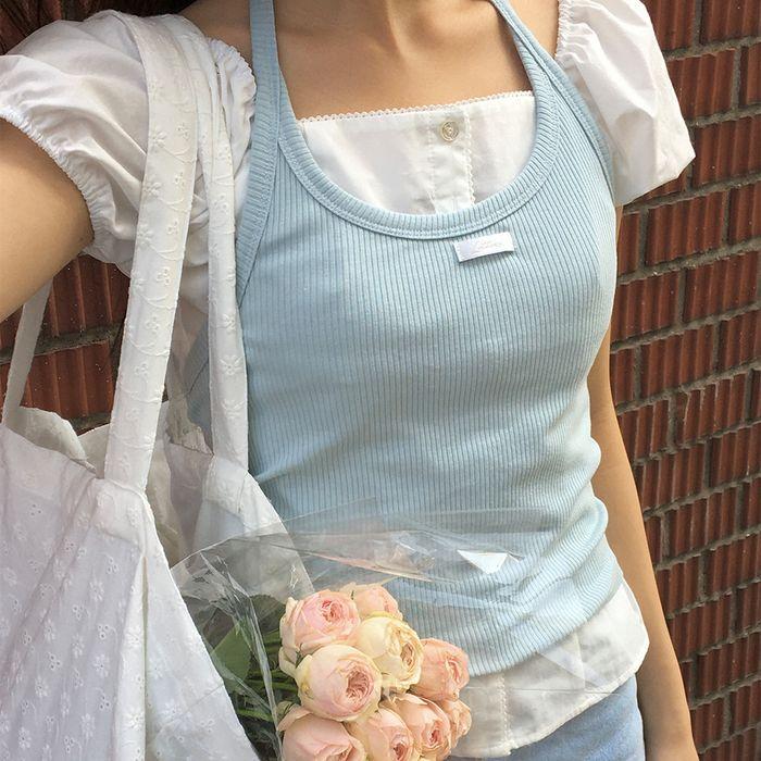 레터즈 라벨 홀터넥 탑 ( 스카이블루 )
