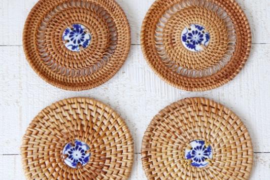 자기 포인트 라탄 티코스터 컵받침 (2type)