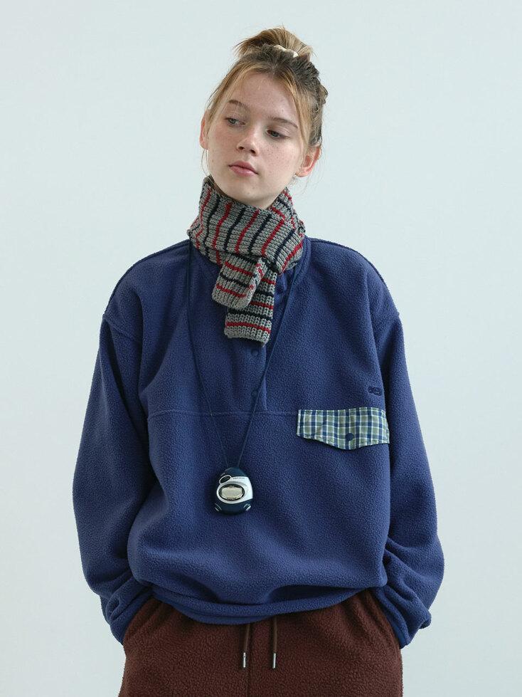 레트로 스냅 플리스 아노락 (Blue)