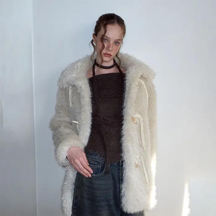 Duffle Fur Half Coat, Cream