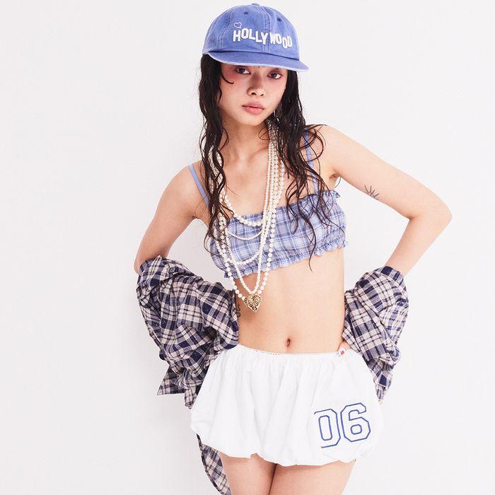 VINTAGE CHECKERED BRA TOP SKY BLUE