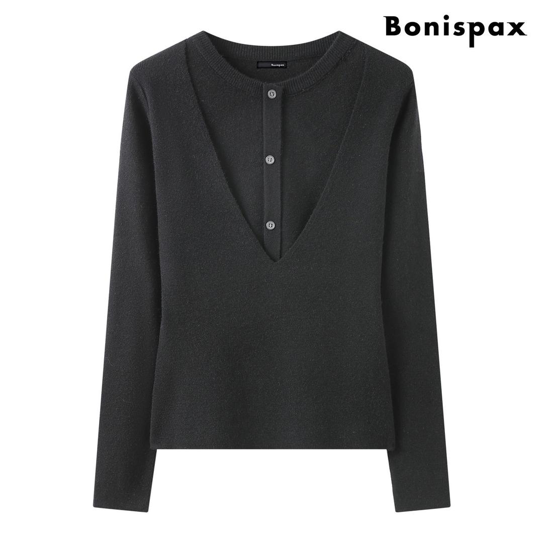 [봄쇼핑찬스]레이어드 라운드 데일리 긴팔 니트 (XQ1KT003L0)